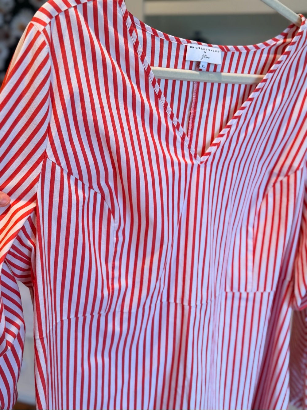 J. Crew Red and White Striped V-Neck Tie-Sleeve Blouse Size XL - Picture 5 of 10